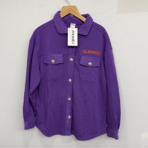 Clemson University Women’s Large Purple Button Up Fleece Shirt Zoozatz Soft